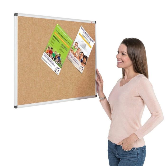 Eco-Colour Resist-a-Flame Aluminium Framed Noticeboard 600 x 900mm - Natural