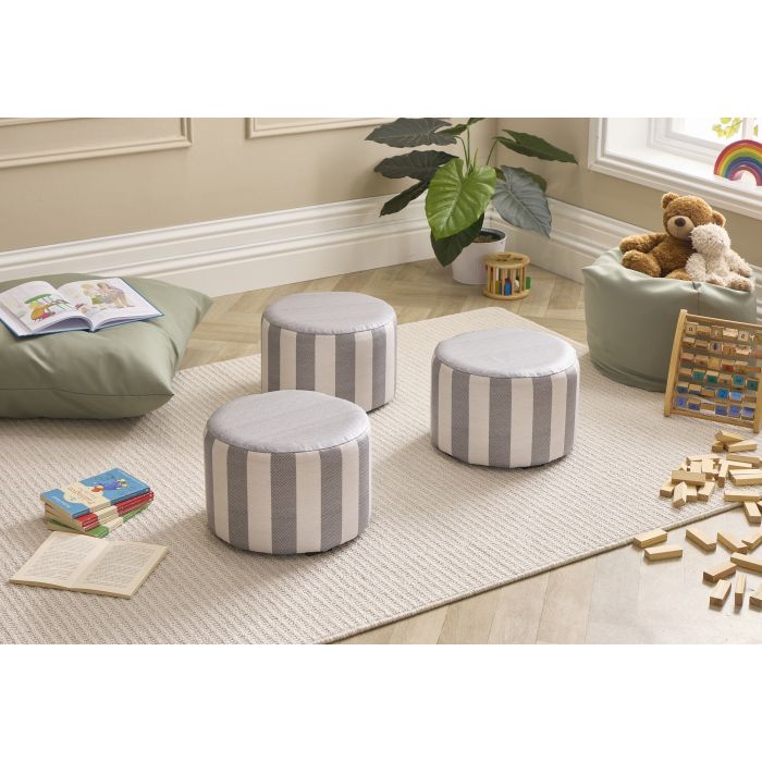Striped Round Pouffes - Pack of 3 - Grey