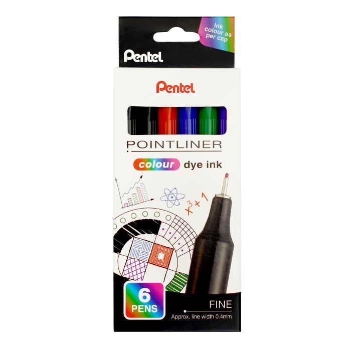 Pentel Pointliner Fineliner - Assorted - Pack of 6