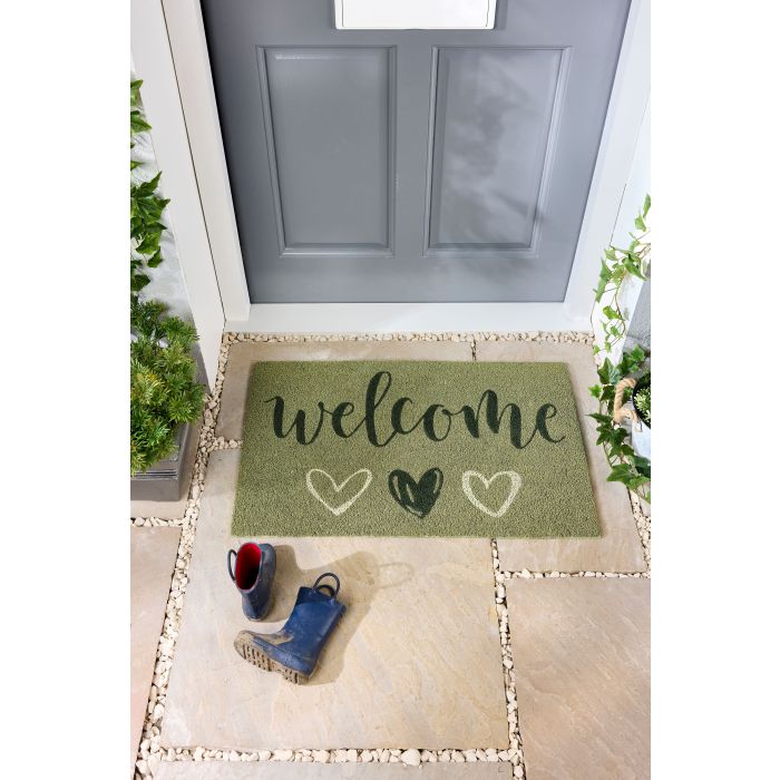 Welcome Sage Coir Door Mat