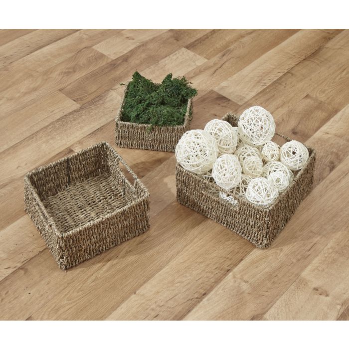 Square Seagrass Baskets - Set of 3 Square Seagrass Baskets - Set of 3