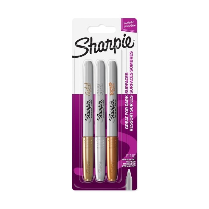 Sharpie Fine Permanent Markers Metallic Gold/Silver/Bronze - Pack of 3
