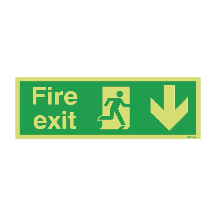 Fire Exit Niteglo Sign Down 150 x 450mm PVC