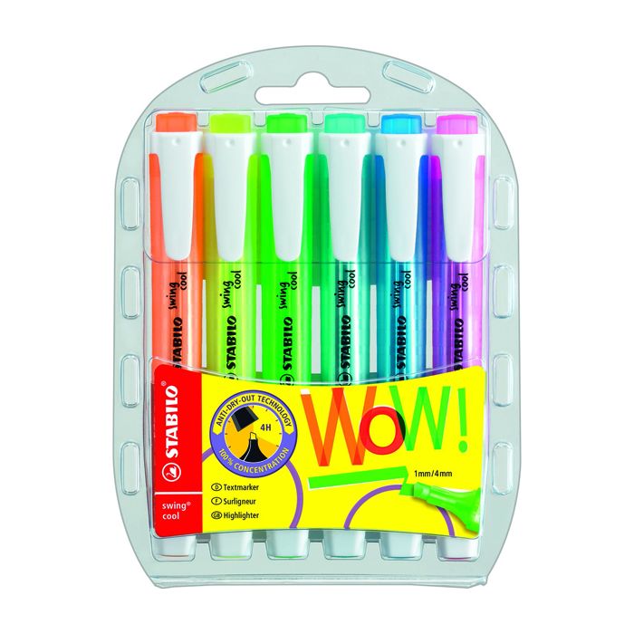 Stabilo Swing Cool Highlighters Assorted - Pack of 6 Stabilo Swing Cool Highlighters Assorted - Pack of 6