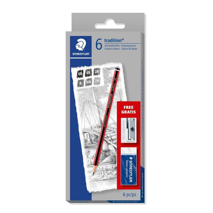 Staedtler Trad Sketch Pack of 6 Degrees Eraser & Sharpener - Pack of 6 Staedtler Trad Sketch Pack of 6 Degrees Eraser & Sharpener - Pack of 6