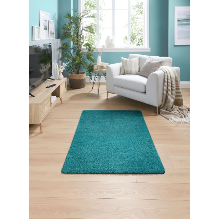 PlainStain Resistant Washable Rug -100 x 150cm - Teal