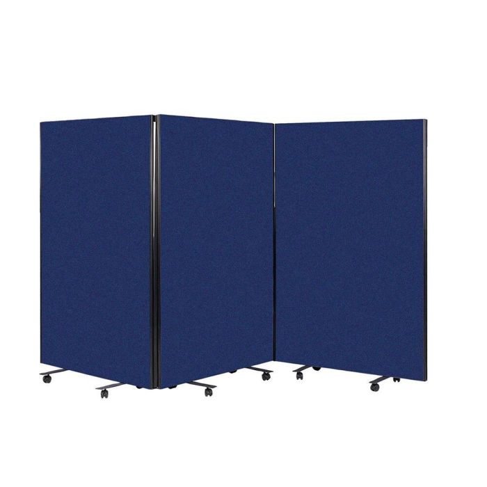 Busyscreen Tripe Safety Partition 1225 x 1200mm Grey Trim Woven Dark Blue