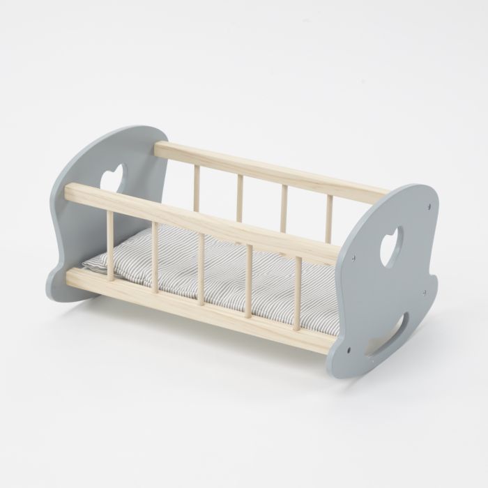 White and Grey FSC Wooden Doll Cradle