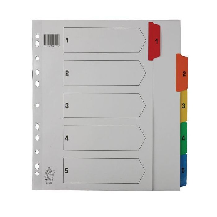 Multi-Colour Tabbed Index Dividers - 1-5 Multi-Colour Tabbed Index Dividers - 1-5