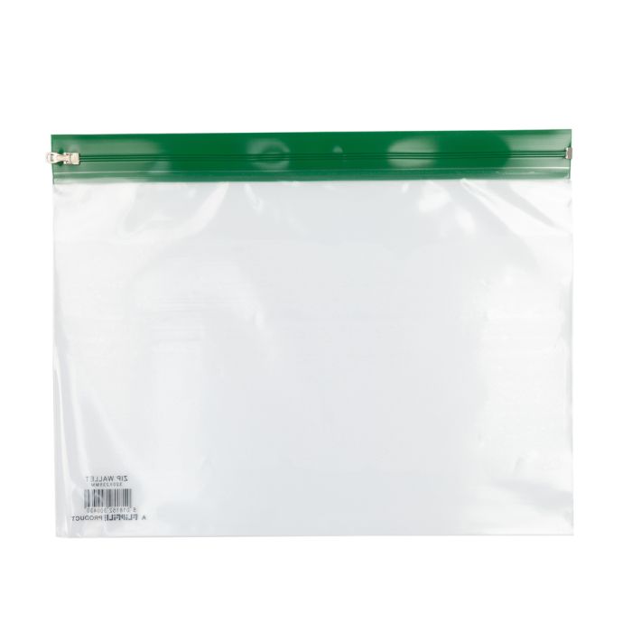 Zip Wallets A4 - Green - Pack of 25 Zip Wallets A4 - Green - Pack of 25