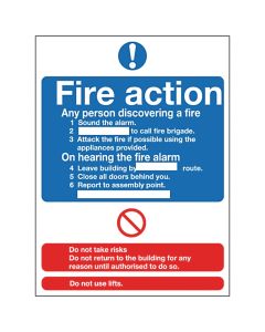 Safety Signs - Fire Action - 210 x 148mm S/A