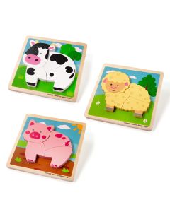 Bigjigs Toys Chunky Lift Out Puzzles - Pig-Cow-Sheep