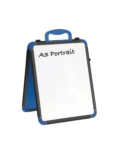 A2 Portrait Folding Wedge-Portable Table-Top Dry-Wipe Magnetic Double-Sided Whiteboard-Grey/Blue