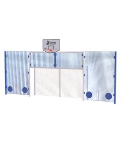 Full Height Open Goal With Basketball, Cricket and Rebound Wall - White Frame - Blue Rebound