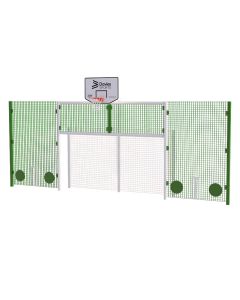 Full Height Open Goal With Basketball, Cricket and Rebound Wall - White Frame - Green Rebound