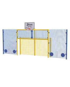 Full Height Open Goal With Basketball, Cricket and Rebound Wall - Yellow Frame - Blue Rebound