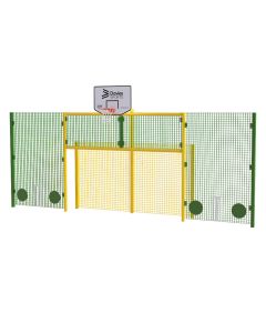 Full Height Open Goal With Basketball, Cricket and Rebound Wall - Yellow Frame - Green Rebound