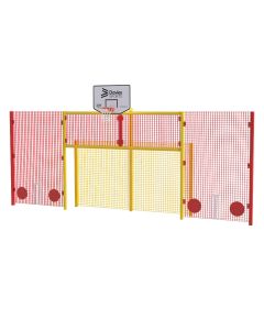 Full Height Open Goal With Basketball, Cricket and Rebound Wall - Yellow Frame - Red Rebound