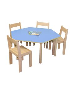 Hexagonal Table With 4 Chairs - H530mm - Blue