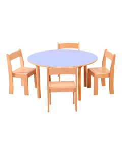 Round Table With 4 Chairs - H460mm - Blue