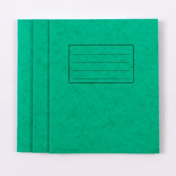 8"x 6.5" Exercise Book 32P- Plain/8mm Ruled- Green- Pk 100