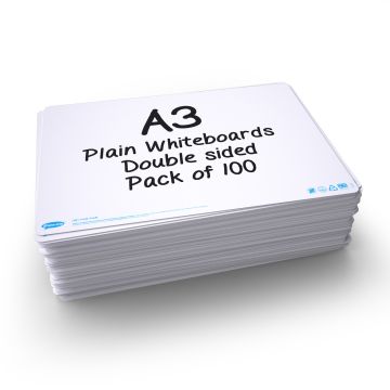 Show-me A3 Plain/Plain Drywipe Boards Pack of 100