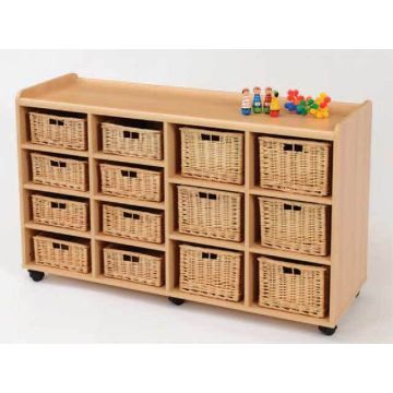 Willow Basket Wooden Storage 8 Shallow & 6 Deep Willow Baskets 84 x 135.5 x 46cm