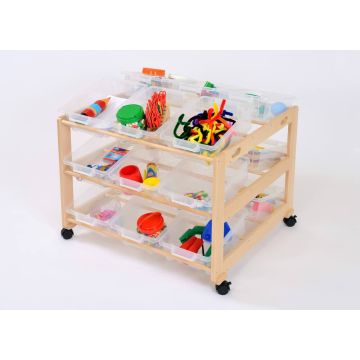 Solid Beech 18 Double Clear Trays Tidy Trolley
