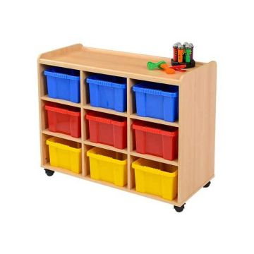 Solid Beech 9 Deep Coloured Tray Storage Unit