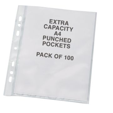 Punched Pocket A4 Extra Wide Clear - Pack of 100