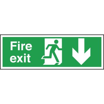 Safety Signs - Fire Exit Ahead Arrow - 150 x 450mm PVC