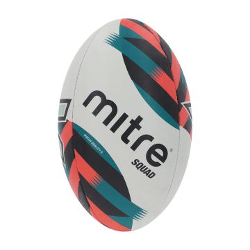 Mitre Squad Rugby Ball - Size 3 - White/Black/Orange/Green/Silver