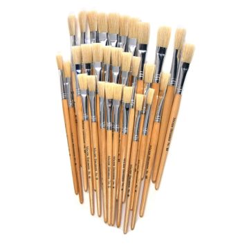Short Flat Paint Brushes - Assorted Sizes - Pack of 30