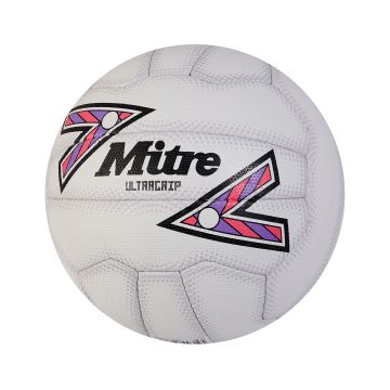 Mitre Ultragrip Match Netball - White/Black/Purple - Size 5