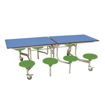 Secondary Rectangular 8 Seat Table Blue Top Green Seat