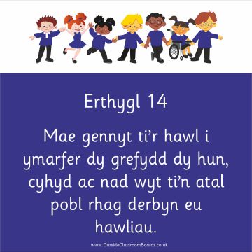 Children's Rights - Article 14 - Indoor and Outdoor Sign - Dark Blue - Welsh