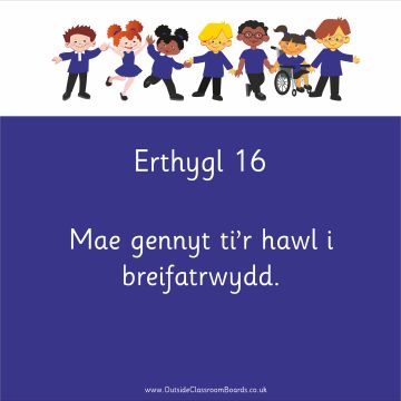 Children's Rights - Article 16 - Indoor and Outdoor Sign - Dark Blue - Welsh