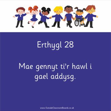 Children's Rights - Article 28 - Indoor and Outdoor Sign - Dark Blue - Welsh