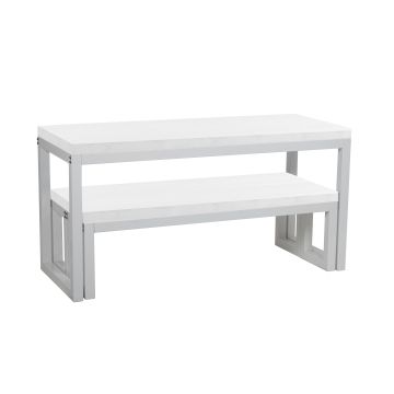 Cube Table and Bench Set - White