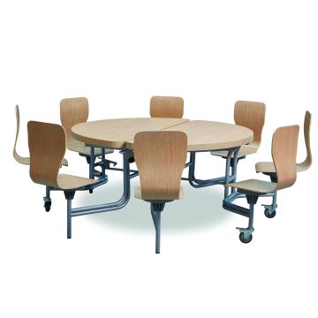 8 Seat Primo Round Mobile Folding Table With Full Back- Oak