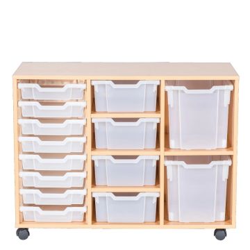 Combination Triple Unit with 14 Gratnells Trays- Beech-Clear