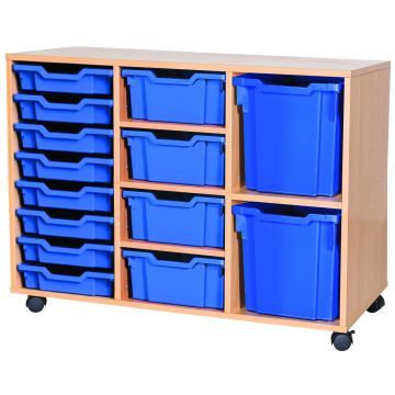 Combination Triple Unit with 14 Gratnells Trays- Maple- Blue