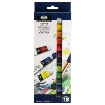 Acrylic Paint Set - Pack of 12 with 2 Brushes