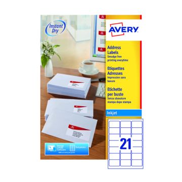 Avery Inkjet Labels - 21 Per Sheet J8160 - Pack of 100