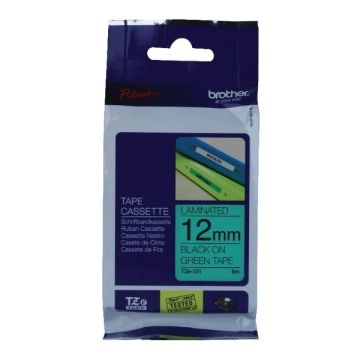 Brother TZ Label Tape 12mm - Black On Green
