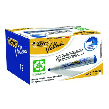 Bic Velleda Drywipe Whiteboard Markers Bullet Tip Blue - Pack of 12