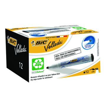 Bic Velleda Drywipe Whiteboard Markers Bullet Tip Black - Pack of 12