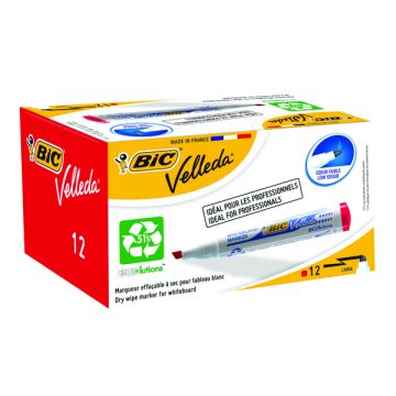 Bic Velleda Drywipe Whiteboard Markers Bullet Tip Red - Pack of 12