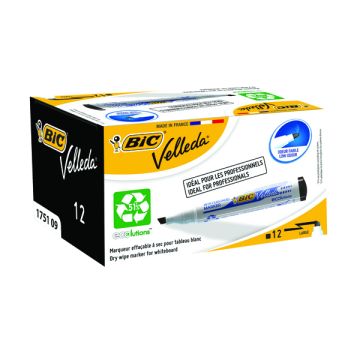 Bic Velleda Drywipe Whiteboard Markers Chisel Tip Black - Pack of 12
