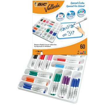 BIC Velleda 1741 Dry Wipe Markers - Medium Tip - Assorted - Pack of 60